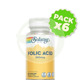 Pack 6x Ácido Fólico 800Mcg. 100 Cápsulas Vegetales Solaray