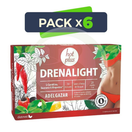 Pack 6x Drenalight Hot Plus 20 Ampollas Dietmed