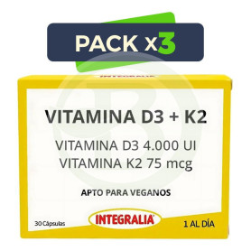 Pack 3x Vitamina D3+K2 30 Cápsulas Integralia