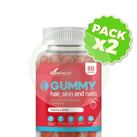 Pack 2x Pelo, Piel y Uñas 60 Gominolas Soria Natural