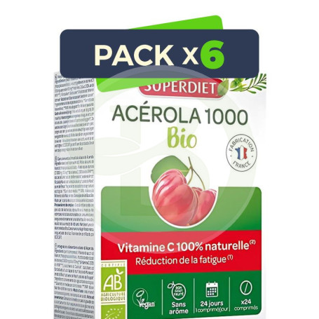 Pack 6x Acerola 1000 (Vitamina C) Bio 24 Comprimidos Superdiet