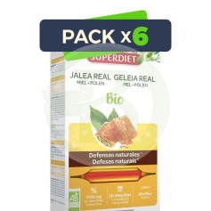 Pack 6x Jalea Real Miel + Polen Bio 1500Mg 20 Ampollas Superdiet