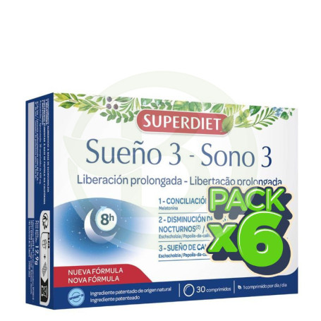 Pack 6x Sueño 3 Liberación Prolongada 30 Comprimidos Superdiet