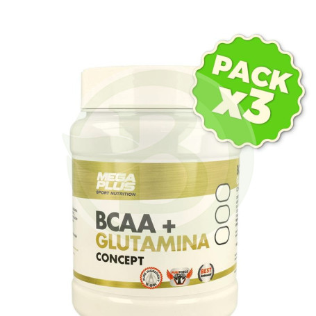 Pack 3x Bcaa + Glutamina Tropical Extreme Purity 600Gr. Megaplus