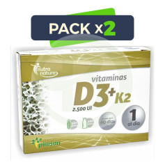 Pack 2x Vitaminas D3 y K2 2.500Ui 60 Cápsulas Pinisan
