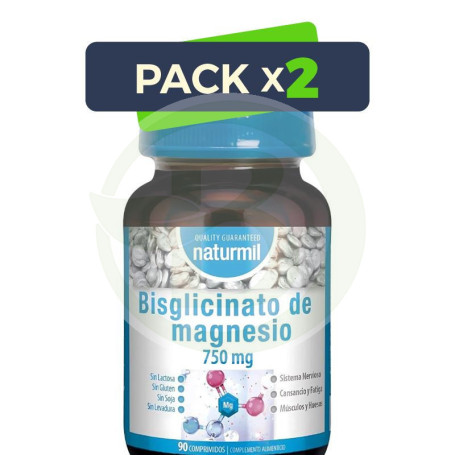 Pack 2x Bisglicinato De Magnesio 750Mg 90 Comprimidos Naturmil