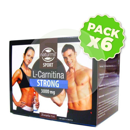 Pack 6x L-Carnitina Strong 3000Mg. 20 Ampollas 15Ml. Naturmil Sport