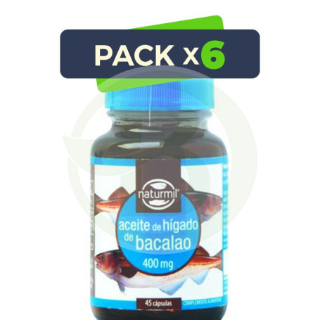 Pack 6x Aceite de Hígado de Bacalao 400Mg. 45 Cápsulas Naturmil
