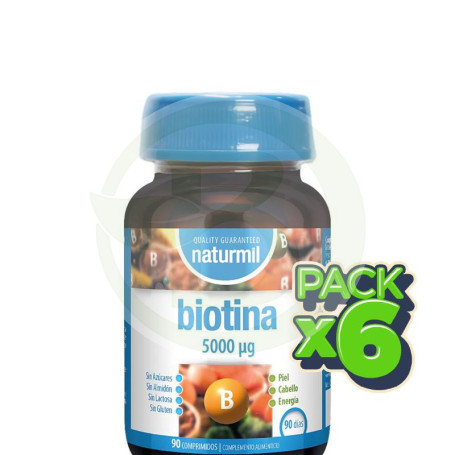 Pack 6x Biotina 500Mg 90 Comprimidos Naturmil