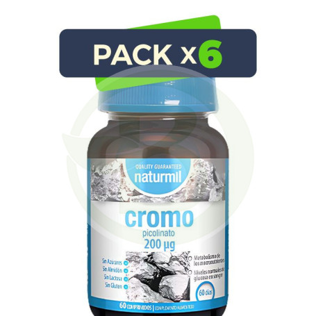 Pack 6x Picolinato De Cromo 200Ug 60 Comprimidos Naturmil
