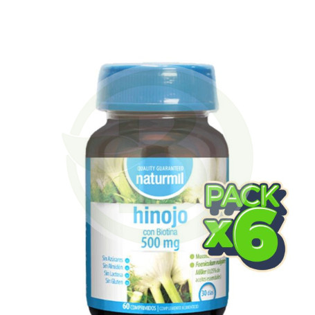Pack 6x Hinojo con Biotina 500Mg 60 Comprimidos Naturmil