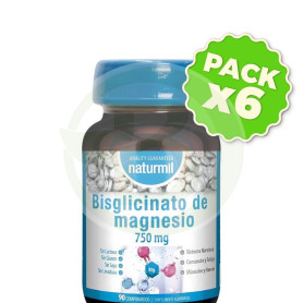 Pack 6x Bisglicinato De Magnesio 750Mg 90 Comprimidos Naturmil