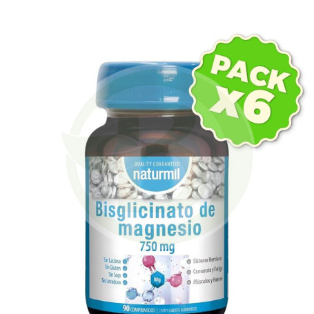 Pack 6x Bisglicinato De Magnesio 750Mg 90 Comprimidos Naturmil