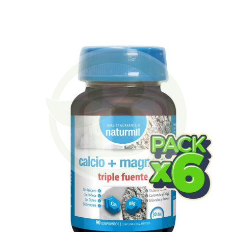 Pack 6x Calcio + Magnesio Triple Fuente 90 Comprimidos Naturmil