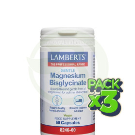 Pack 3x Gentle Magnesium Bisglycinate 60 Capsulas Lamberts
