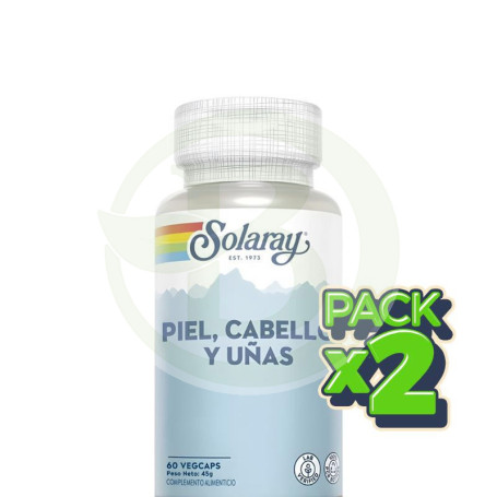 Pack 2x Piel, Cabello y Uñas 60 Cápsulas Vegetales Solaray