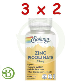 Pack 3x2 Picolinato De Zinc 25Mg 60 Comprimidos Solaray