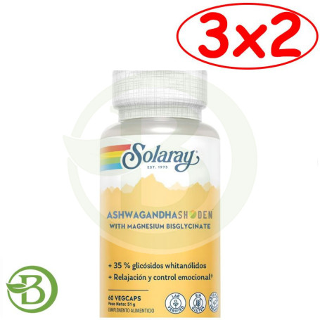 Pack 3x2 Ashwagandha Shoden con Magnesio 60 Cápsulas Vegetales Solaray