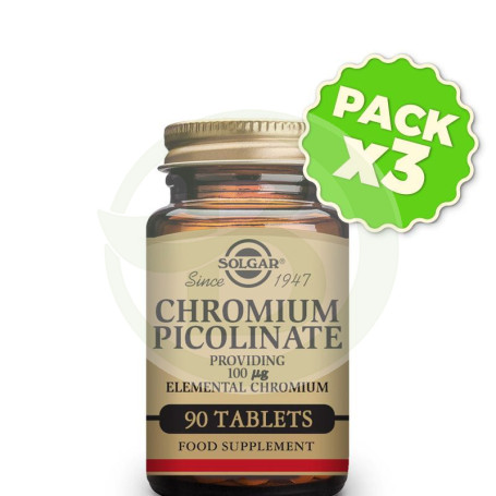 Pack 3x Cromo Picolinato 100Mcg. 90 Tabletas Solgar