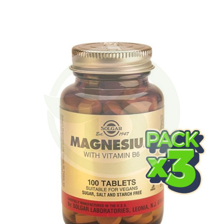Pack 3x Magnesio con Vitamina B6 100 Comprimidos Solgar