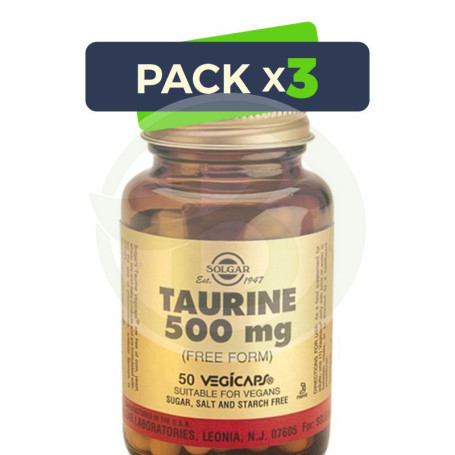 Pack 3x Taurina 500Mg. 50 Cápsulas Solgar