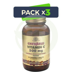 Pack 3x Vitamina C 500MG. Sabor Frambuesa 90 Cápsulas Solgar