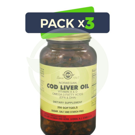 Pack 3x Aceite de Hígado de Bacalao 250 Cápsulas Solgar