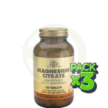 Pack 3x Citrato de Magnesio 120 Cápsulas Solgar