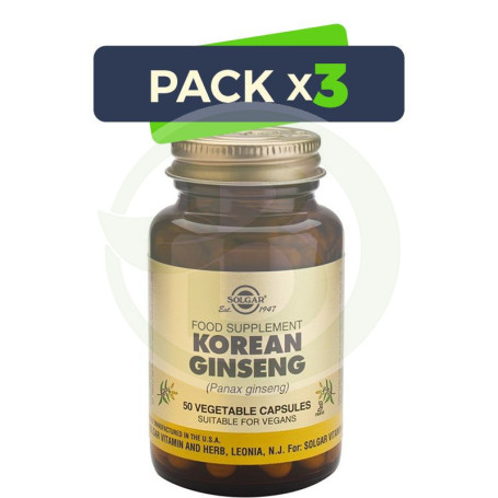 Pack 3x Ginseng Coreano 50 Cápsulas Solgar
