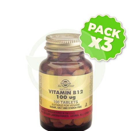Pack 3x Vitamina B12 100Mcg. 100 Cápsulas Solgar