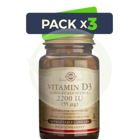 Pack 3x Vitamina D3 2200UI (55Mcg.) 50 Cápsulas Solgar