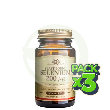 Pack 3x Selenio en Levadura 200Mcg. 50 Cápsulas Solgar
