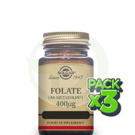 Pack 3x Folato (Metafolín) 50 Cápsulas Solgar