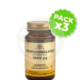Pack 3x Vitamina B12 1.000Mg. Metil 30 Comprimidos Solgar