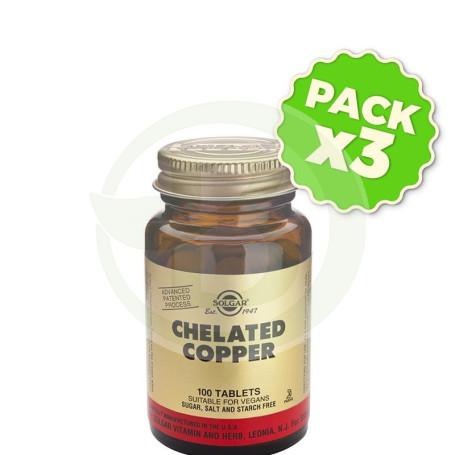 Pack 3x Cobre Quelado 100 Cápsulas Solgar