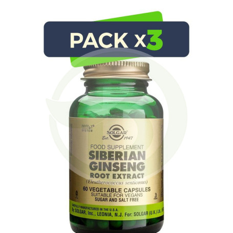Pack 3x Ginseng Siberiano Raíz 60 Cápsulas Solgar