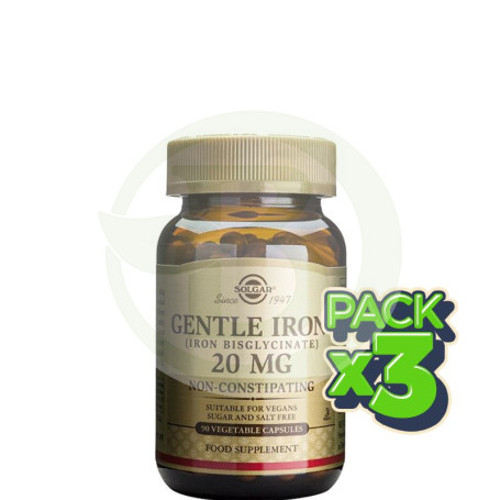 Pack 3x Hierro Gentle 180 Cápsulas Solgar