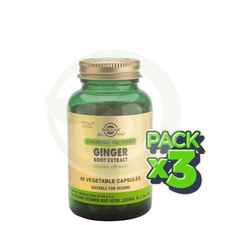 Pack 3x Jengibre Raíz 60 Cápsulas Solgar