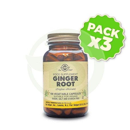 Pack 3x Jengibre Raíz 100 Cápsulas Solgar