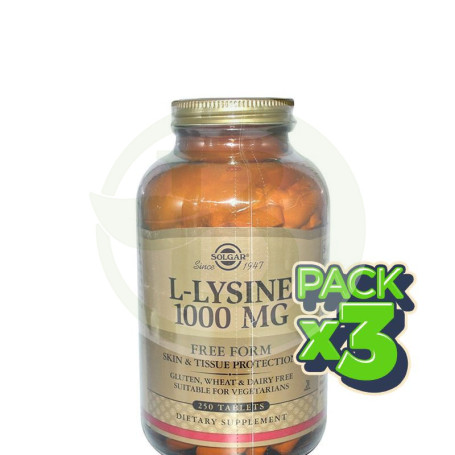 Pack 3x L-Lisina 1.000Mg. 250 Cápsulas Solgar