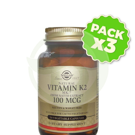 Pack 3x Vitamina K2 100Mcg. 50 Cápsulas Solgar