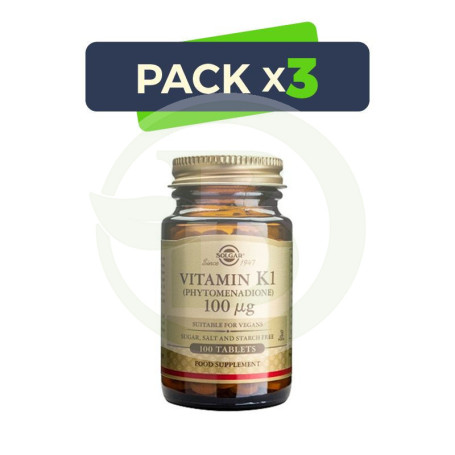 Pack 3x Vitamina K1 (Fitonadiona) 100Mcg. 100 Cápsulas Solgar