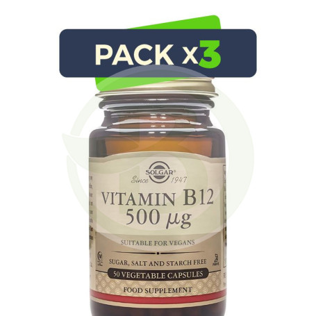 Pack 3x Vitamina B12 500Mcg 50 Cápsulas Solgar