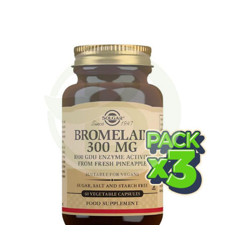 Pack 3x Bromelina 300Mg 60 Cápsulas Solgar