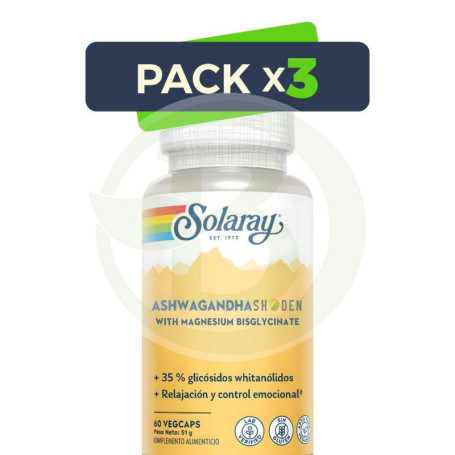 Pack 3x Ashwagandha Shoden con Magnesio 60 Cápsulas Vegetales Solaray