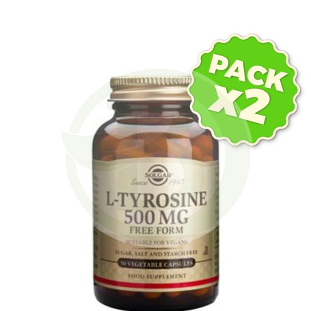 Pack 2x L-TIROSINA 50 CAPSULAS VEGETALES SOLGAR