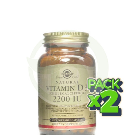 Pack 2x Vitamina D3 2200 IU 100 Cápsulas Solgar