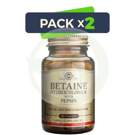 Pack 2x Betaína Clorhidrato con Pepsina 100 Cápsulas Solgar