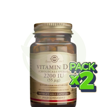 Pack 2x Vitamina D3 2200UI (55Mcg.) 50 Cápsulas Solgar