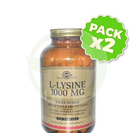 Pack 2x L-Lisina 1.000Mg. 250 Cápsulas Solgar